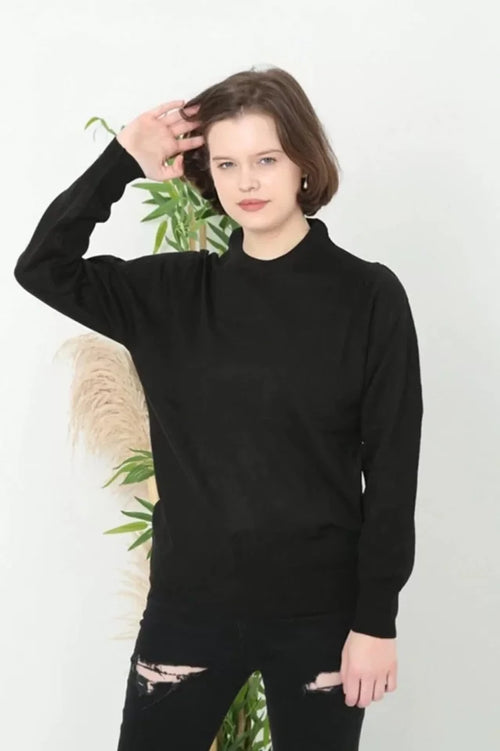 Zwykły Sweter Z Okrągłym Dekoltem - Czarny