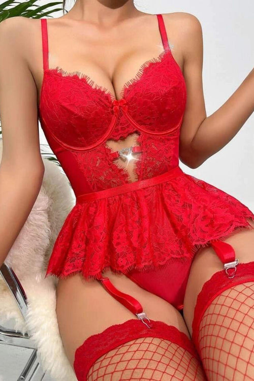 Zestaw Babydoll Z Czerwoną Koronkową Spódniczką 16517