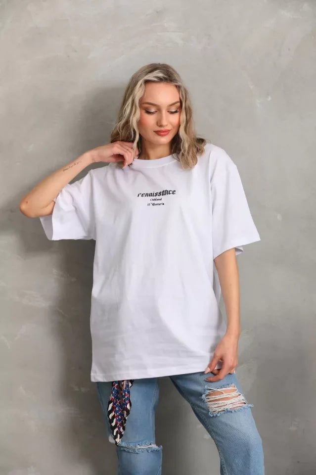 T-shirt Oversize Unisex Z Nadrukiem – Biały