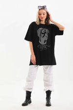 T-shirt Oversize Unisex Z Kamiennym Wzorem - Czarny