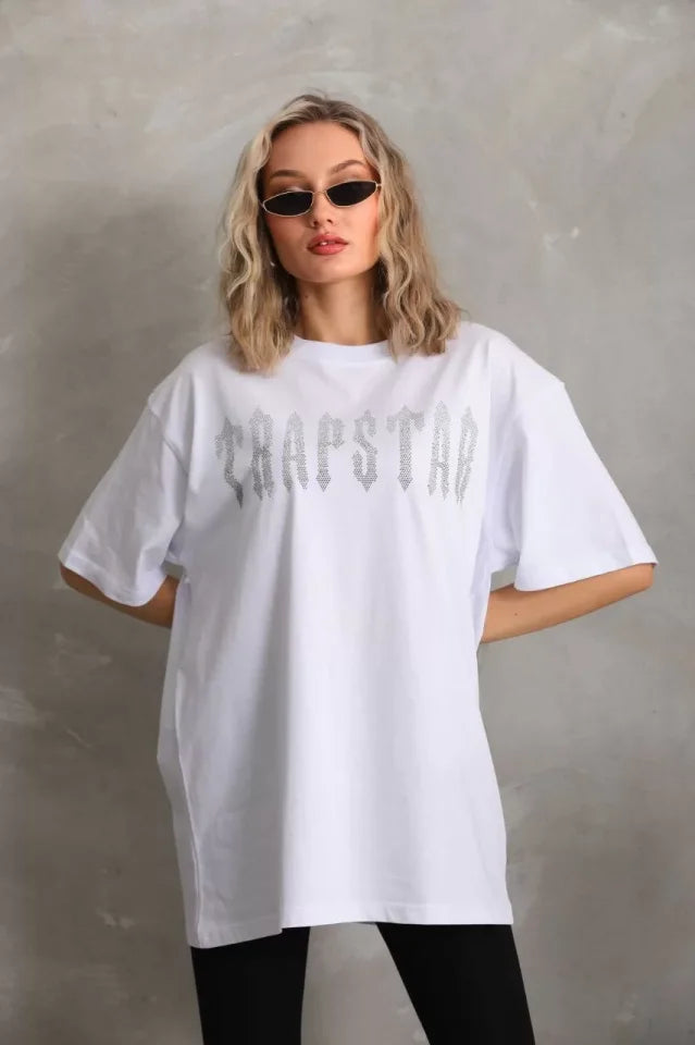 T-shirt Oversize Unisex Z Kamiennym Wzorem - Biały