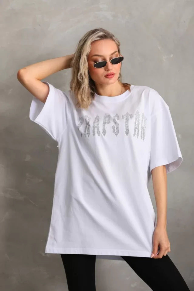 T-shirt Oversize Unisex Z Kamiennym Wzorem - Biały