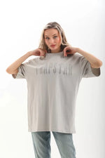 T-shirt Oversize Unisex Z Kamiennym Wzorem - Szary