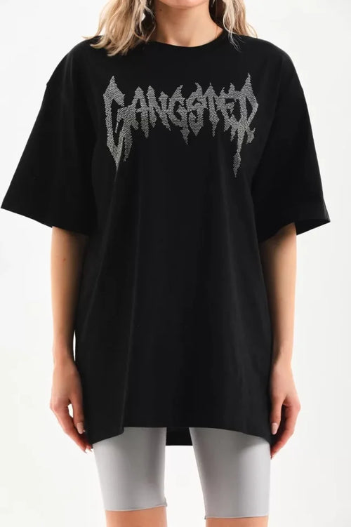 T-shirt Oversize Unisex Z Kamiennym Wzorem - Czarny