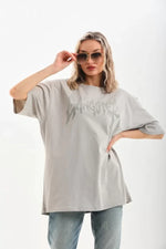 T-shirt Oversize Unisex Z Kamiennym Wzorem - Szary