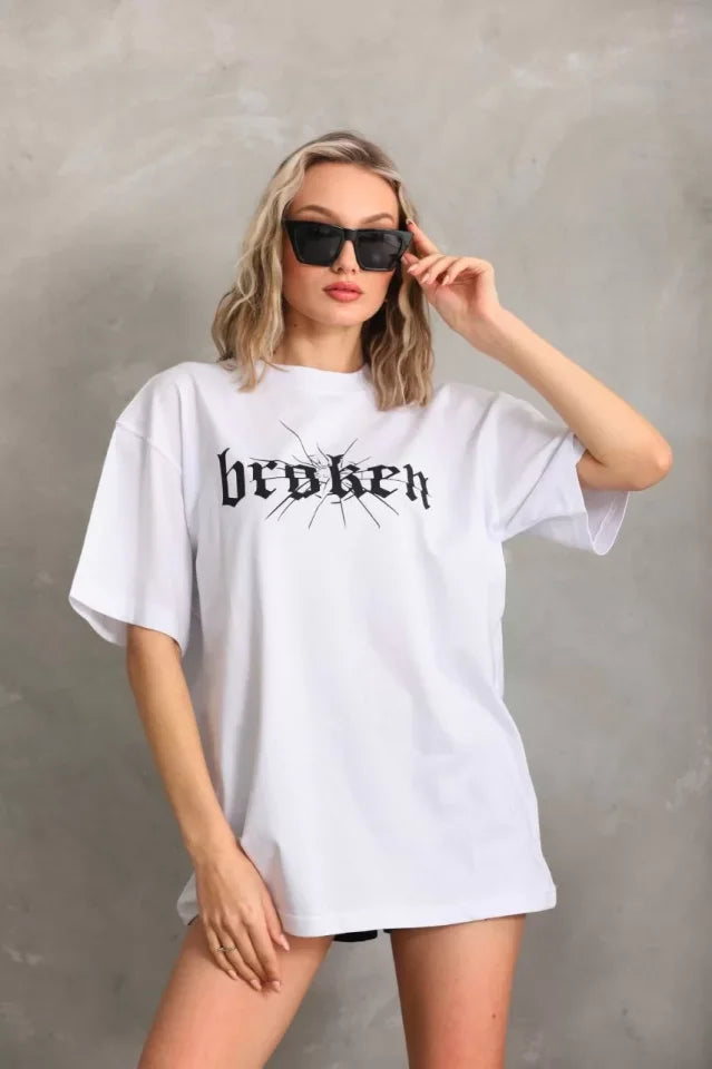 T-shirt Oversize Unisex Z Nadrukiem – Biały