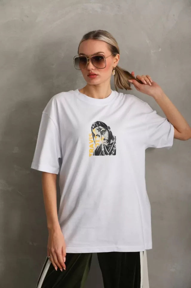 T-shirt Oversize Unisex Z Nadrukiem – Biały