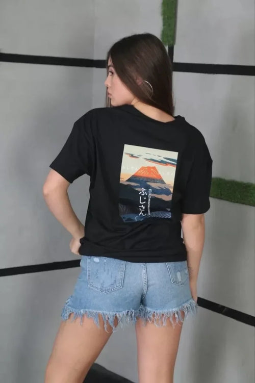 T-shirt Oversize Unisex Z Okrągłym Dekoltem I Nadrukiem - Czarny