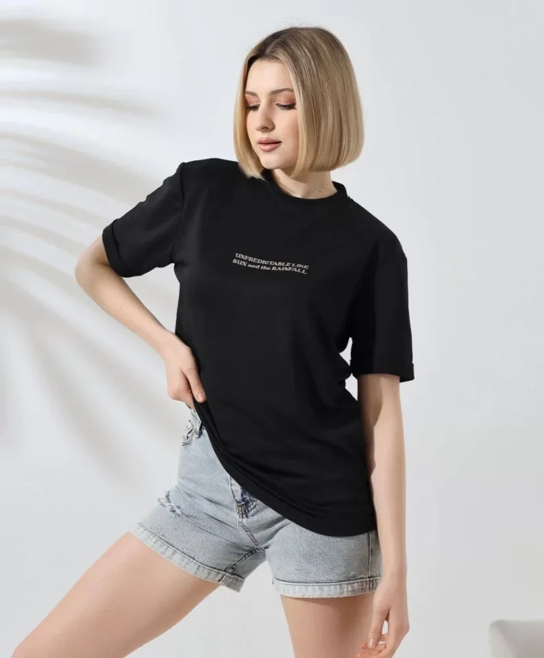 Czarny T-shirt Z Nadrukiem Unisex