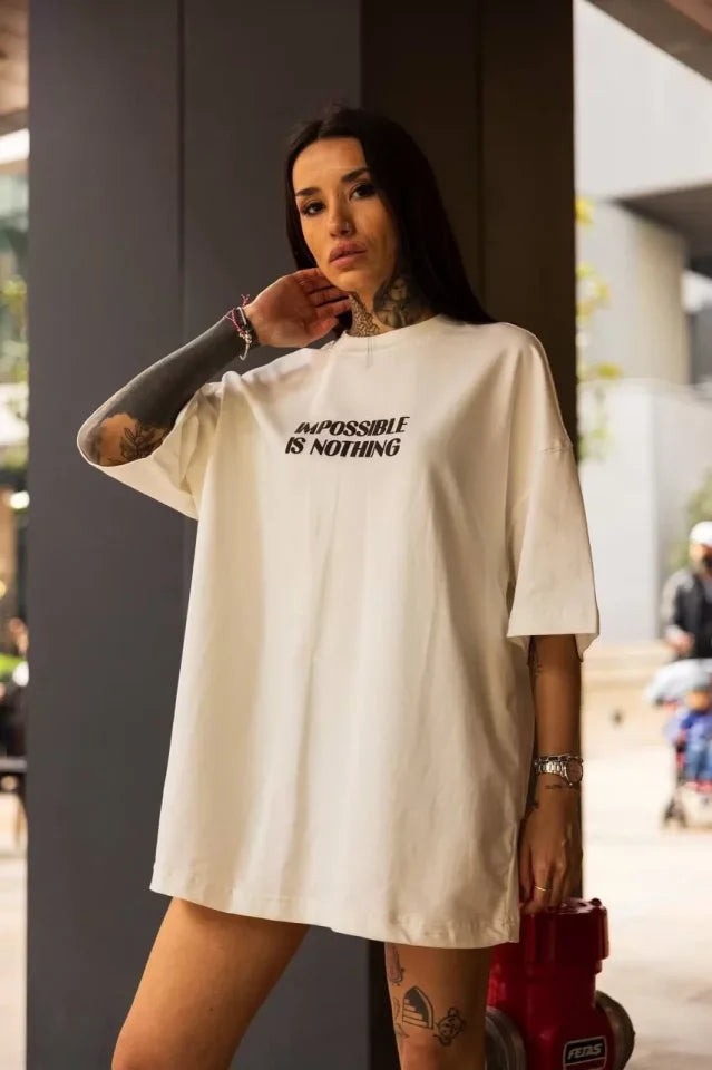 T-shirt Oversize Unisex Z Okrągłym Dekoltem I Nadrukiem - Biały