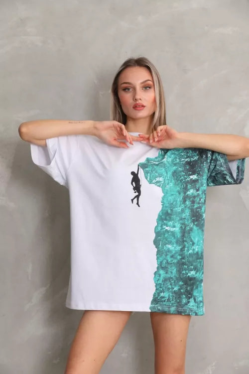 T-shirt Oversize Unisex Z Okrągłym Dekoltem I Nadrukiem - Biały