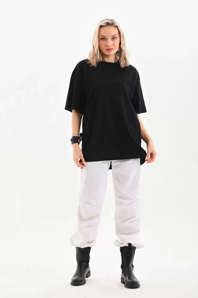 Gładka Koszulka Oversize Unisex Z Okrągłym Dekoltem 20/1 - Czarna