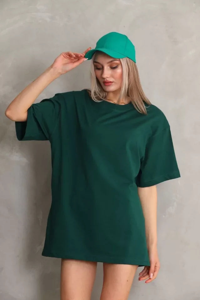 Gładka Koszulka Oversize Unisex Z Okrągłym Dekoltem 20/1 - Zielona