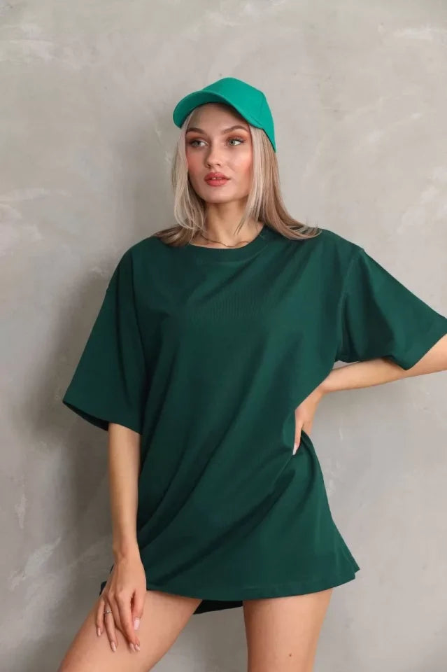 Gładka Koszulka Oversize Unisex Z Okrągłym Dekoltem 20/1 - Zielona