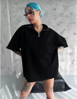 Gładka Koszulka Oversize Unisex Z Zamkiem Błyskawicznym Do Połowy - Czarna