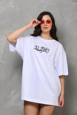 T-shirt Oversize Unisex Z Okrągłym Dekoltem I Nadrukiem - Biały