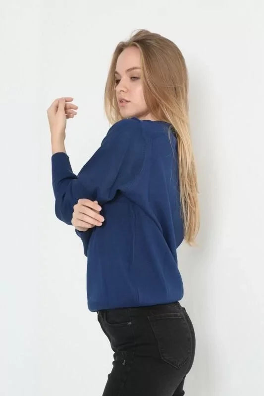 Sweter Z Długim Rękawem I Dekoltem W Serek Unisex - Indigo